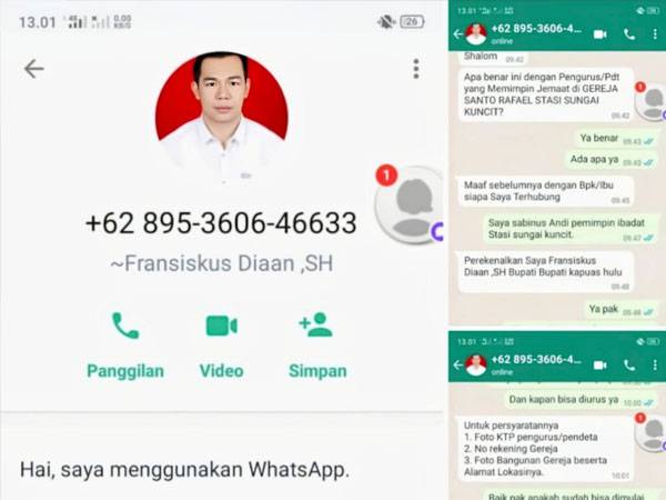 Waspada Akun WhatsApp Palsu Atasnamakan Bupati Fransiskus Diaan