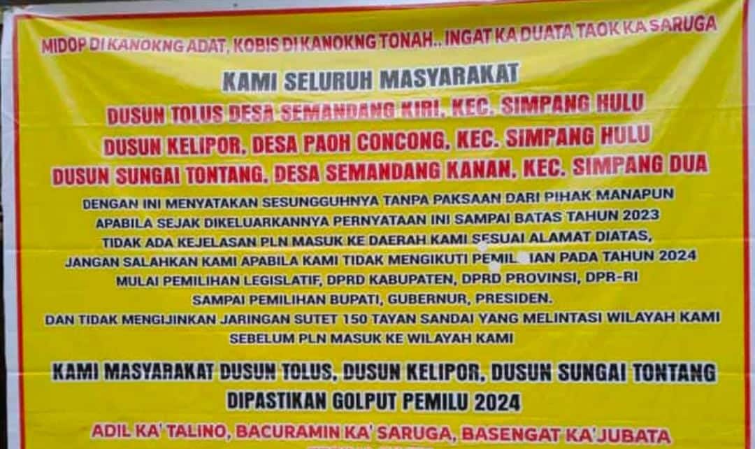 Belum Teraliri Listrik PLN, Warga Dua Kecamatan di Ketapang Ancam Golput Pemilu 2024