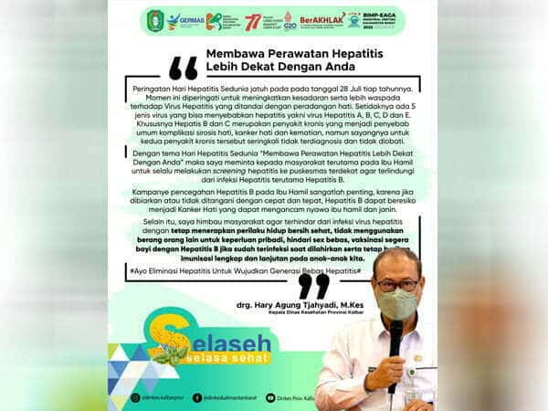 Selaseh 2 Agustus, Kadiskes Kalbar Ingatkan Pentingnya PHBS Agar Terhindar dari Virus Hepatitis