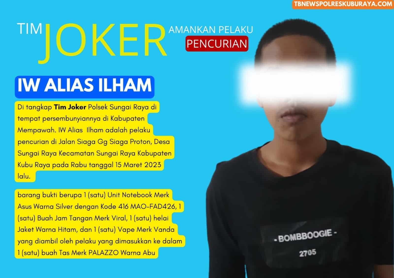 Lama Bersembunyi di Mempawah, Pelaku Pencurian di Kabupaten Kubu Raya Diciduk Tim Joker Polsek Sungai Raya