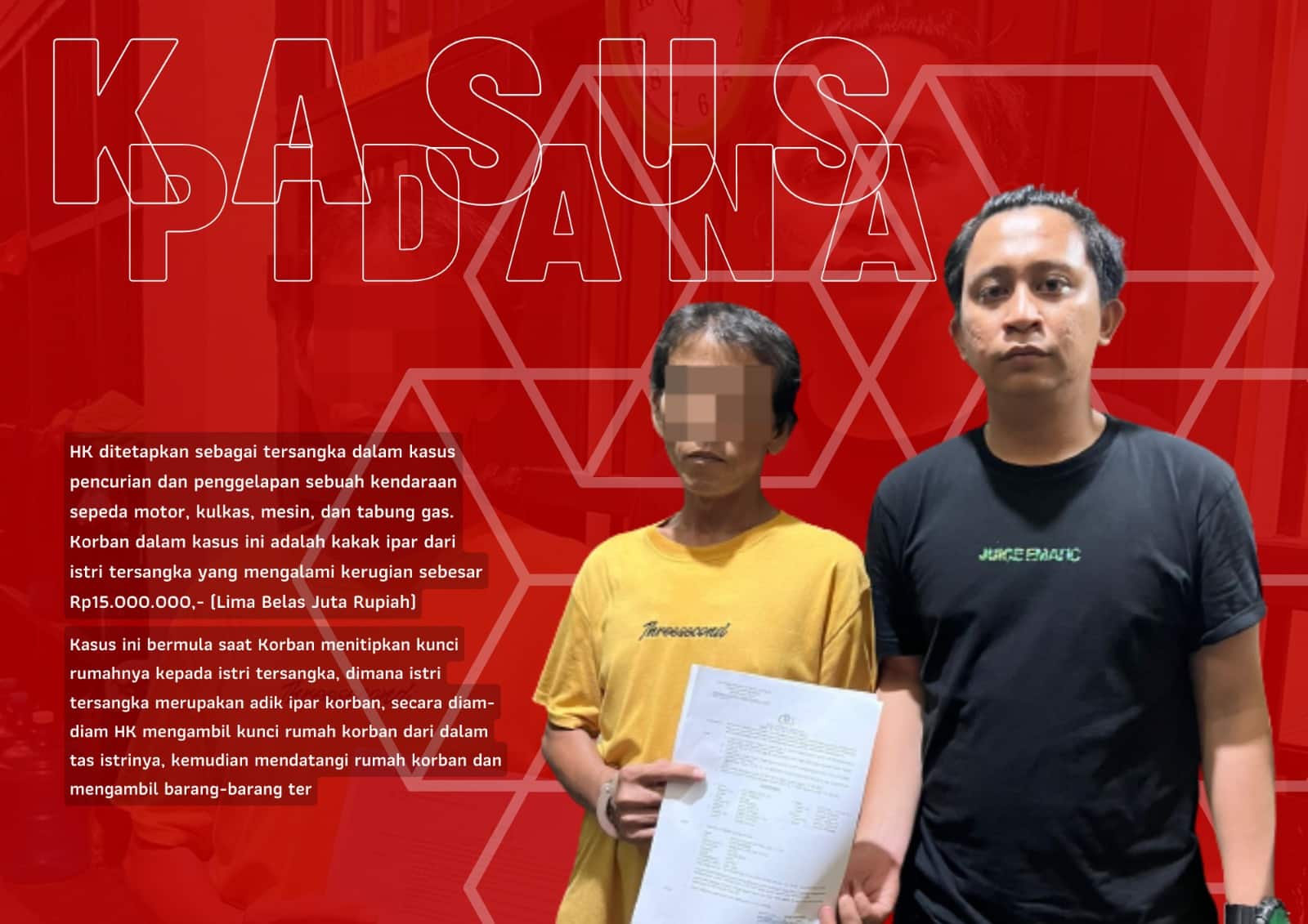 Didasari Bukti dan Pengakuan, Polres Kubu Raya Tetapkan HK Tersangka Pencurian dan Penggelapan