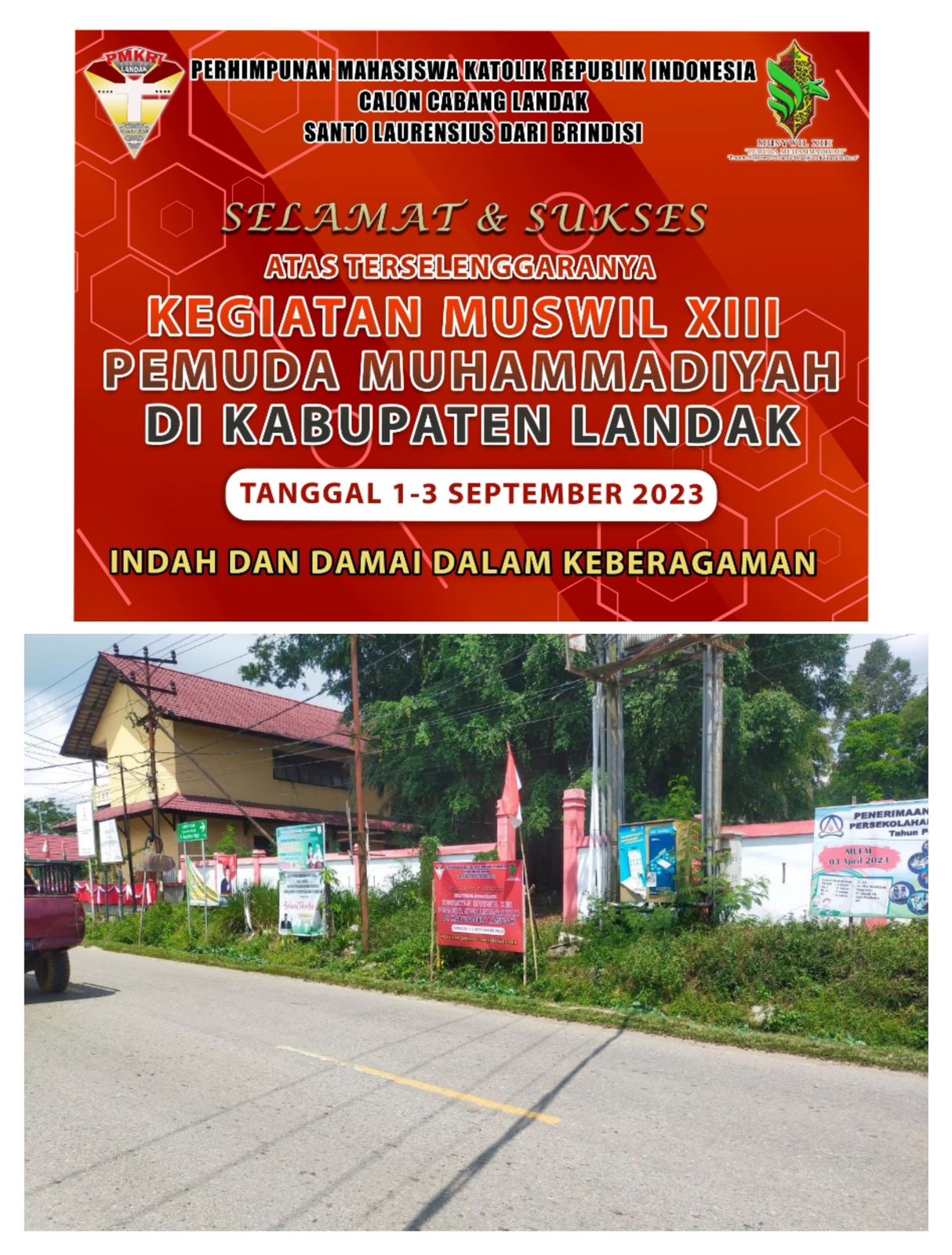 Organisasi Kepemudaan Kristiani Pasang Spanduk Dukung Muswil XIII Pemuda Muhammadiyah di Landak