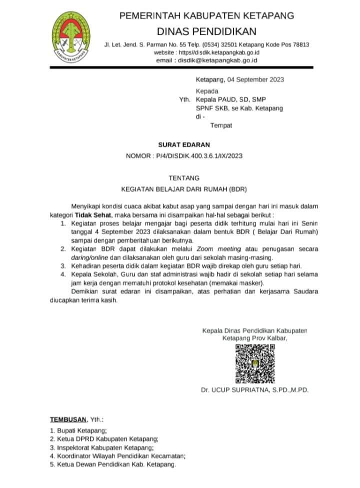 Akibat Kabut Asap, Disdik Ketapang Keluarkan Surat Edaran Sekolah Libur