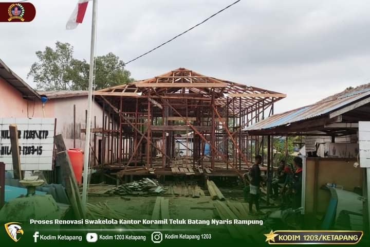 Proses Renovasi Swakelola Kantor Koramil Teluk Batang Nyaris Rampung