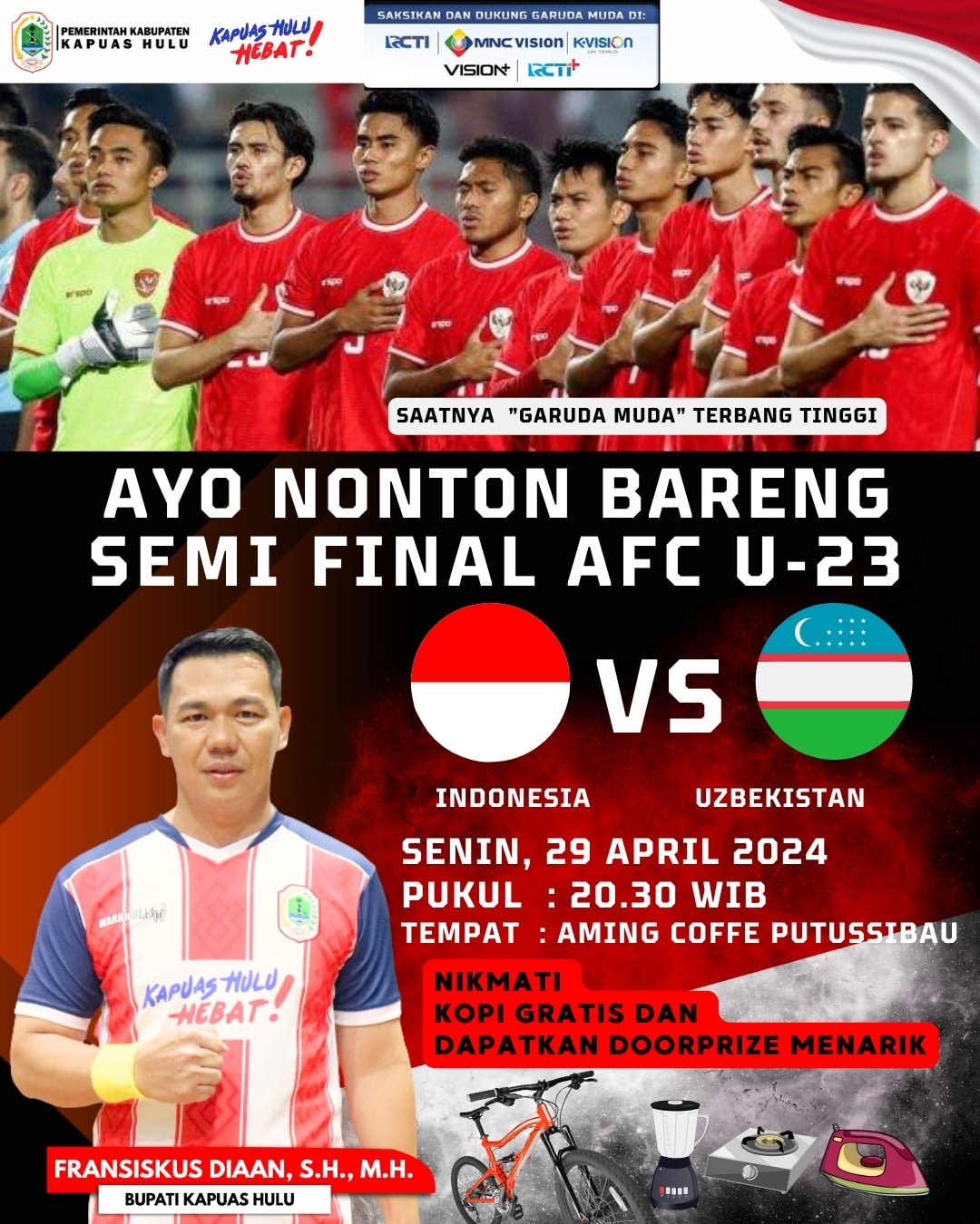 Bupati Fransiskus Ajak Masyarakat Kapuas Hulu Nonton Bareng Semifinal Piala Asia Indonesia Vs Uzbekistan