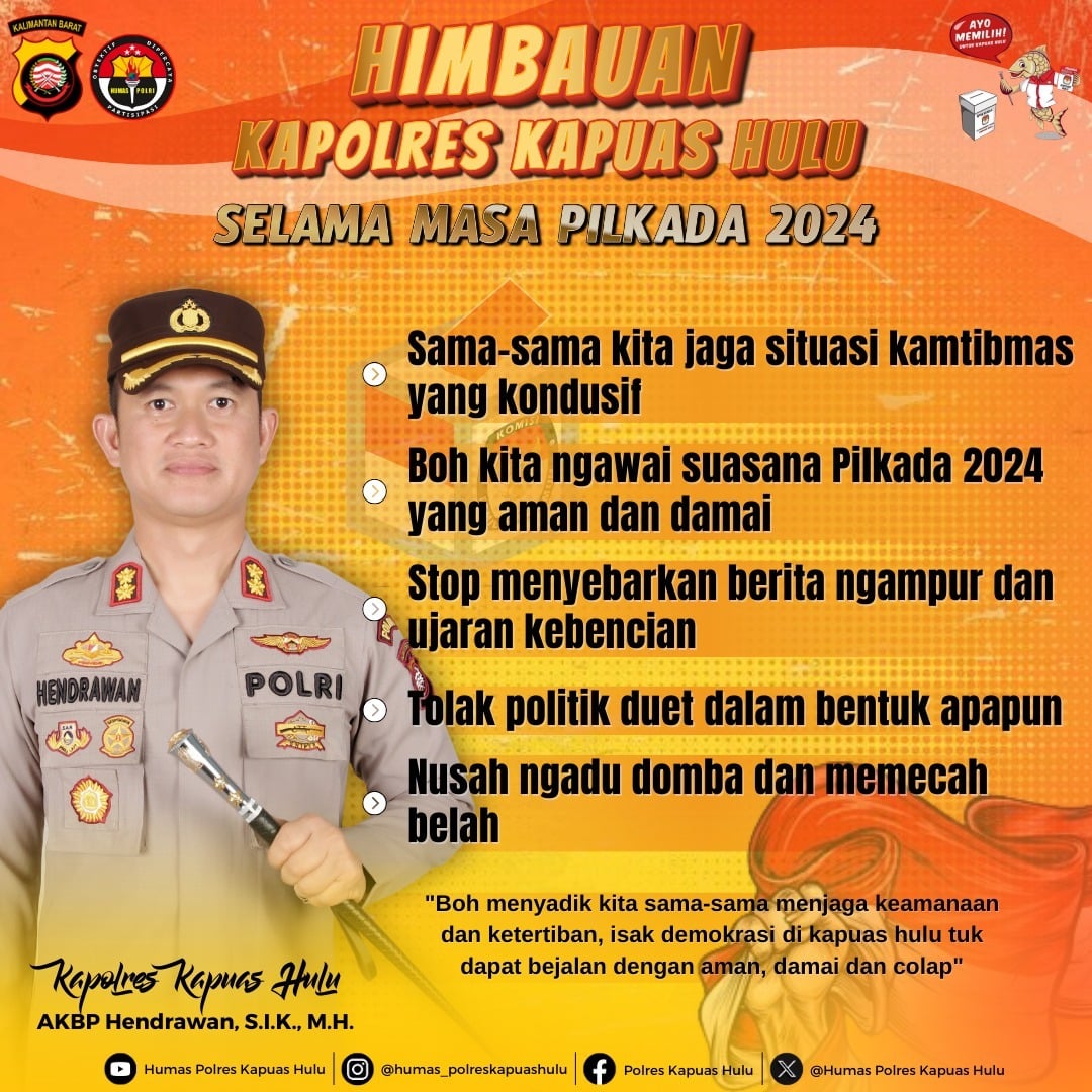 Kapolres Kapuas Hulu Ajak Masyarakat Jaga Kamtibmas Selama Pilkada 2024