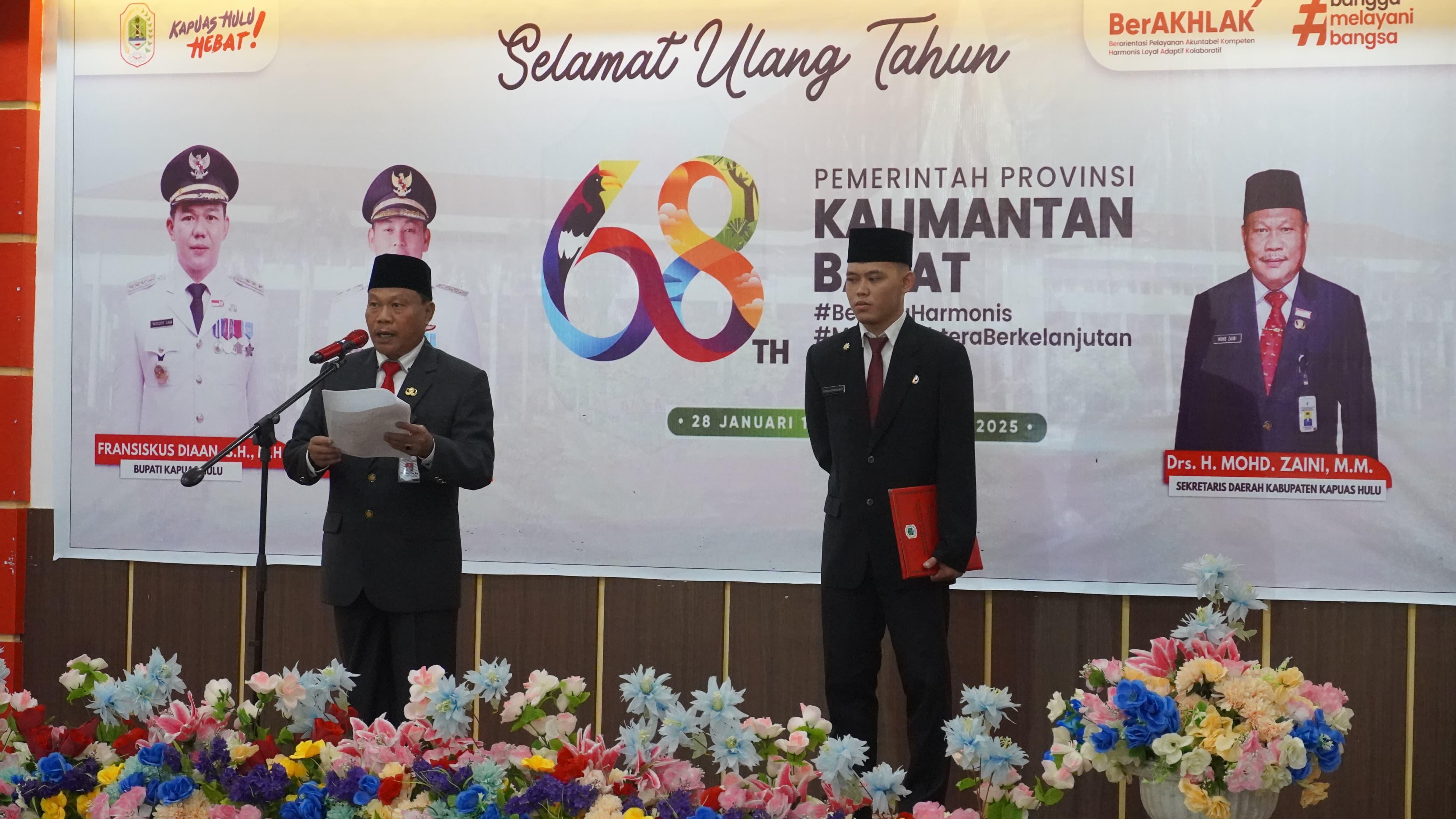 Sekda Kapuas Hulu Pimpin Upacara HUT ke-68 Pemprov Kalbar