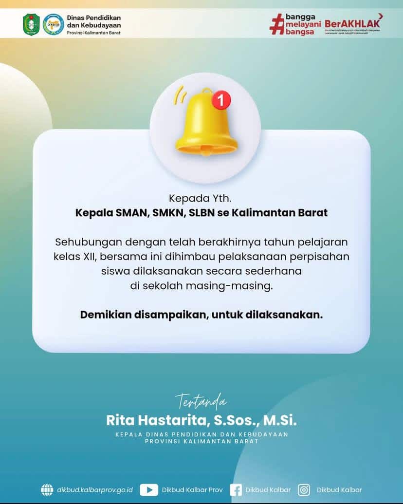 Disdikbud Kalbar Imbau Perpisahan Siswa Kelas XII Digelar Sederhana di Sekolah