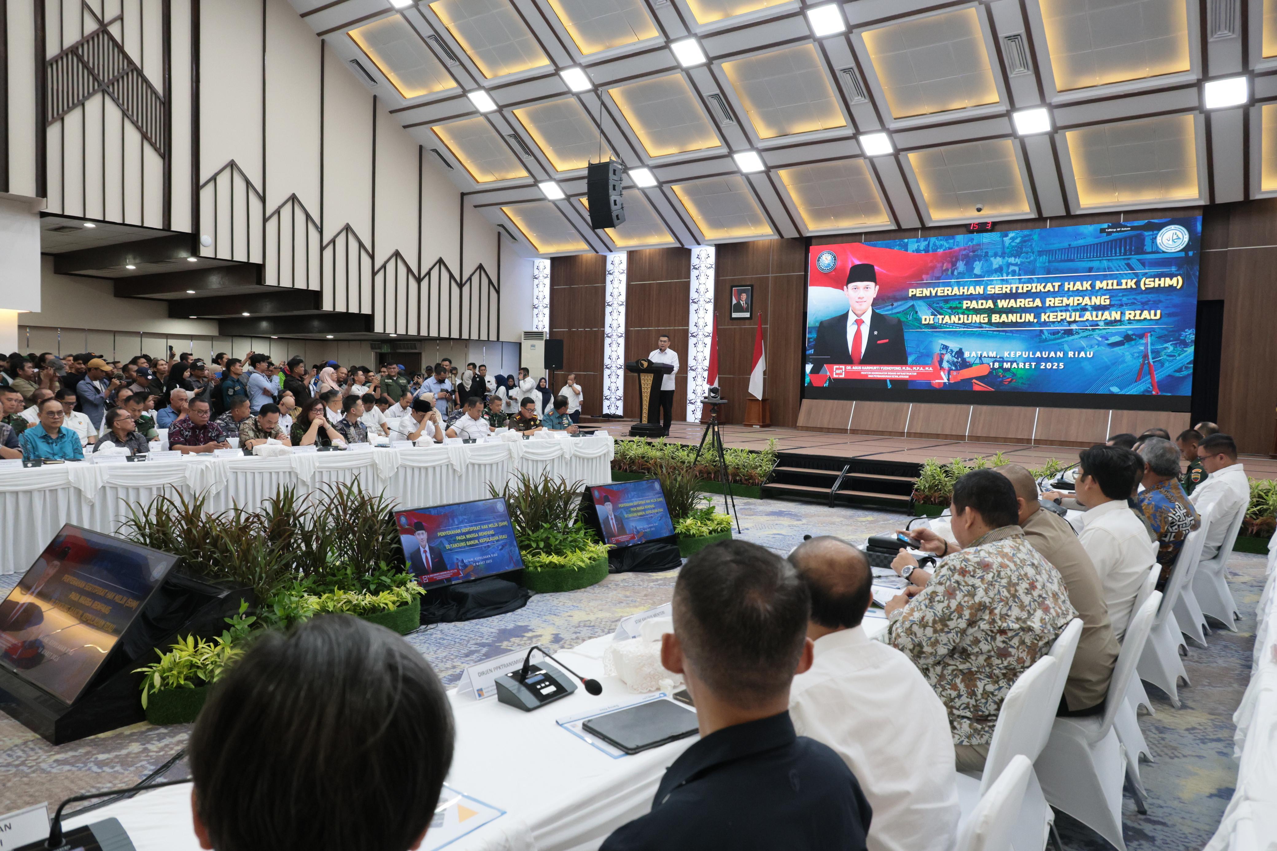Relokasi dan Terbitkan SHM Bersumber dari HPL BP Batam, Pemerintah Beri Kepastian Hukum bagi Warga Rempang