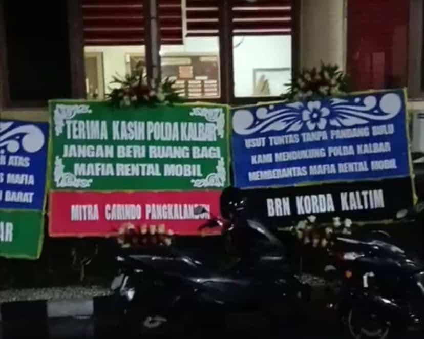 Apresiasi Ungkap Sindikat Penggelapan Mobil Rental, Polda Kalbar Dipenuhi Karangan Bunga