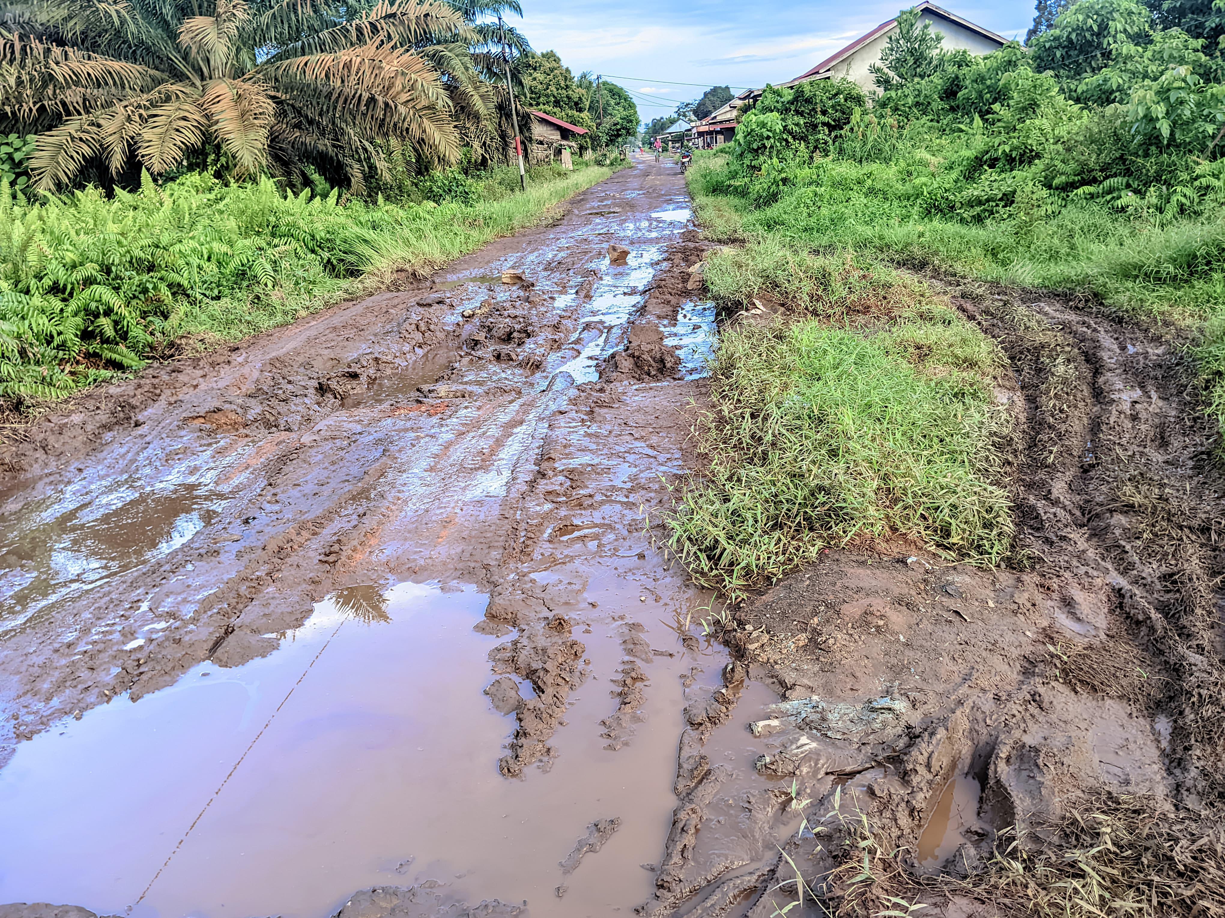 Kondisi Jalan Penghubung Desa Telaga Arum - Sungai Sepeti Rusak Parah