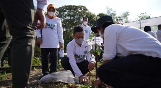 Wali Kota Pontianak Edi Rusdi Kamtono melakukan penanaman pohon pada soft launching pembangunan Agroeduwisata di Fakultas Pertanian Universitas Tanjungpura.