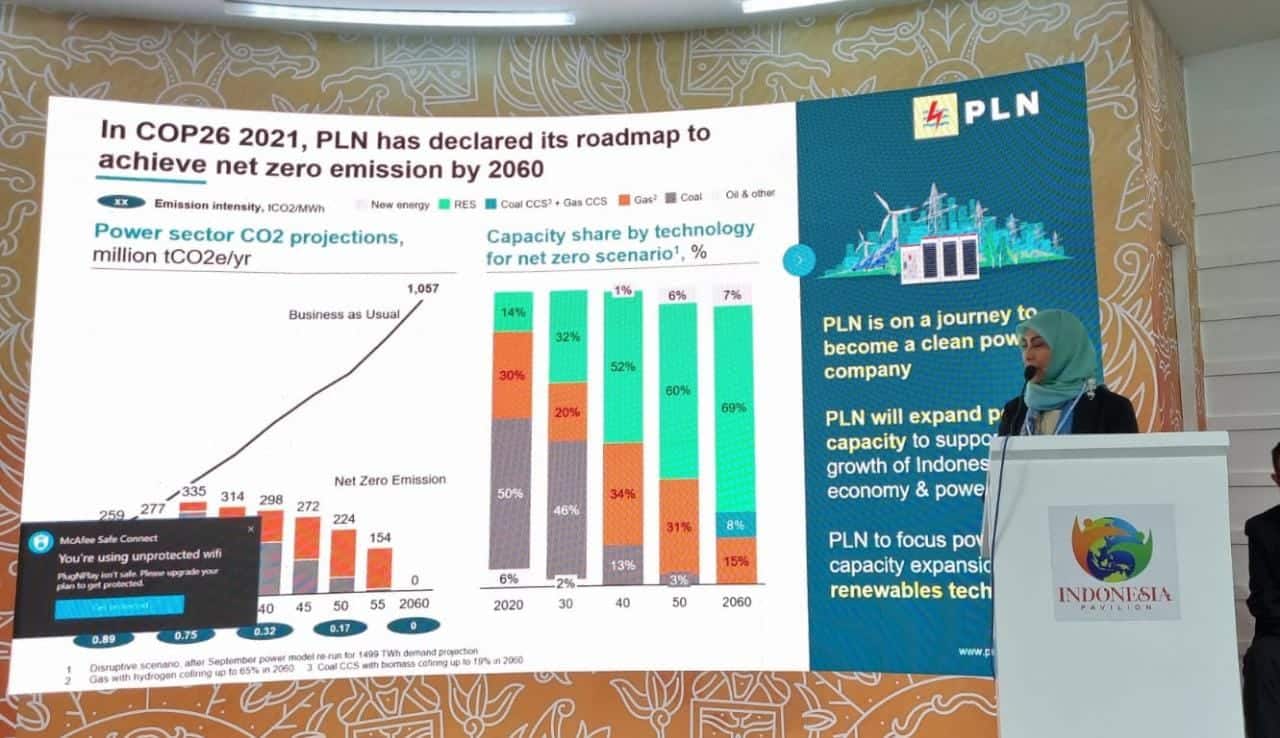 Direktur Keuangan PLN, Sinthya Roesly memaparkan peta jalan besar untuk menuju net zero emission di tahun 2060. (Foto: Istimewa)