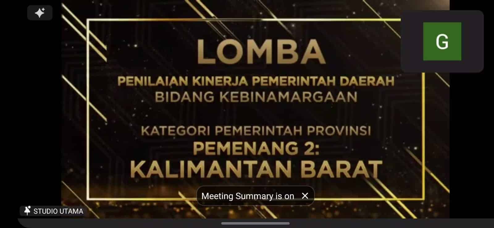 Juara 2 lomba Penilaian Kinerja Pemerintah Daerah Bidang Kebinamargaan. (Foto: PUPR Kalbar)