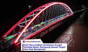 Penampakan Jembatan Sungai Sambas Besar di malam hari