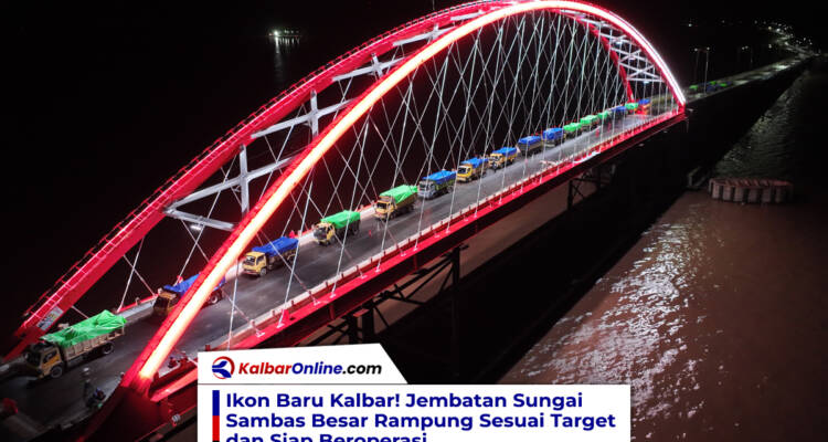 Penampakan Jembatan Sungai Sambas Besar di malam hari